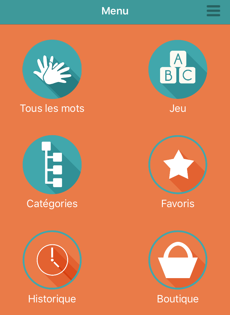 Application Bébé Signe - écran d'accueil